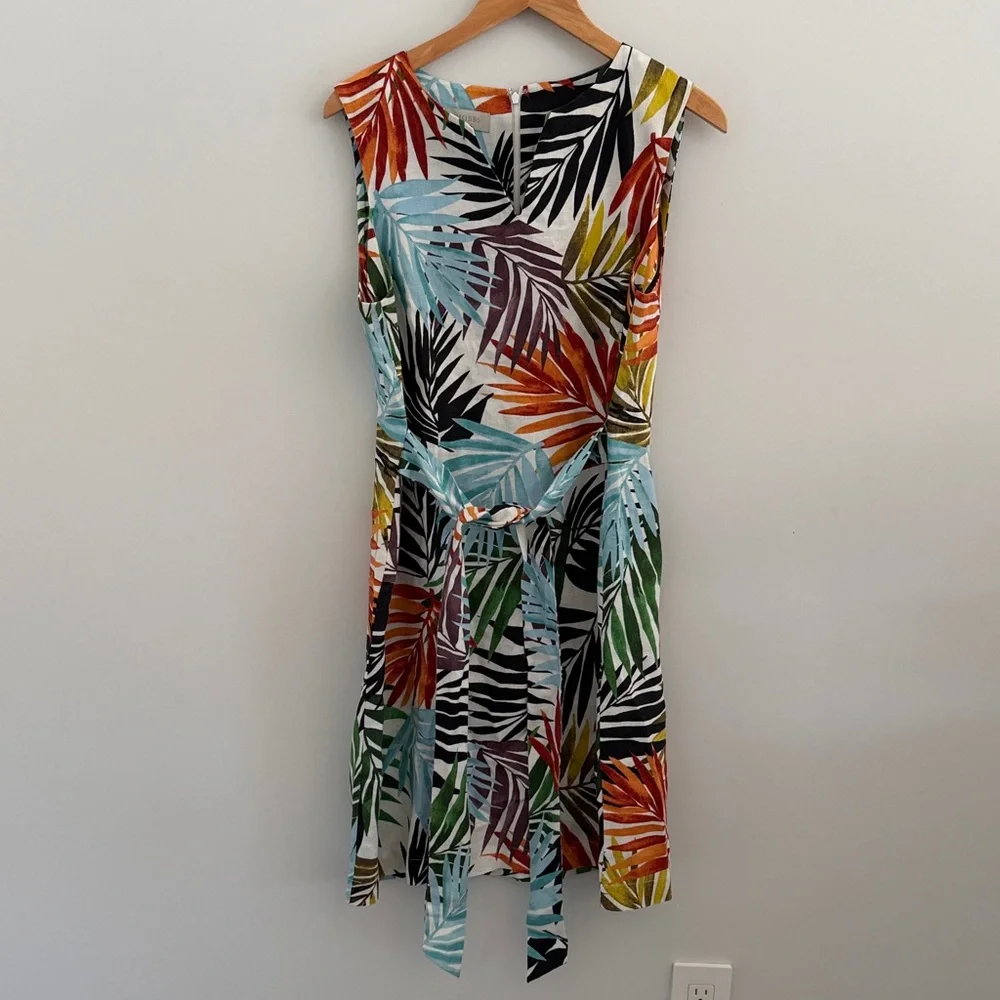HOBBS London Amalfi Tie-Waist Palm Print Dress Tropical Print‎ Sleeveless Dress